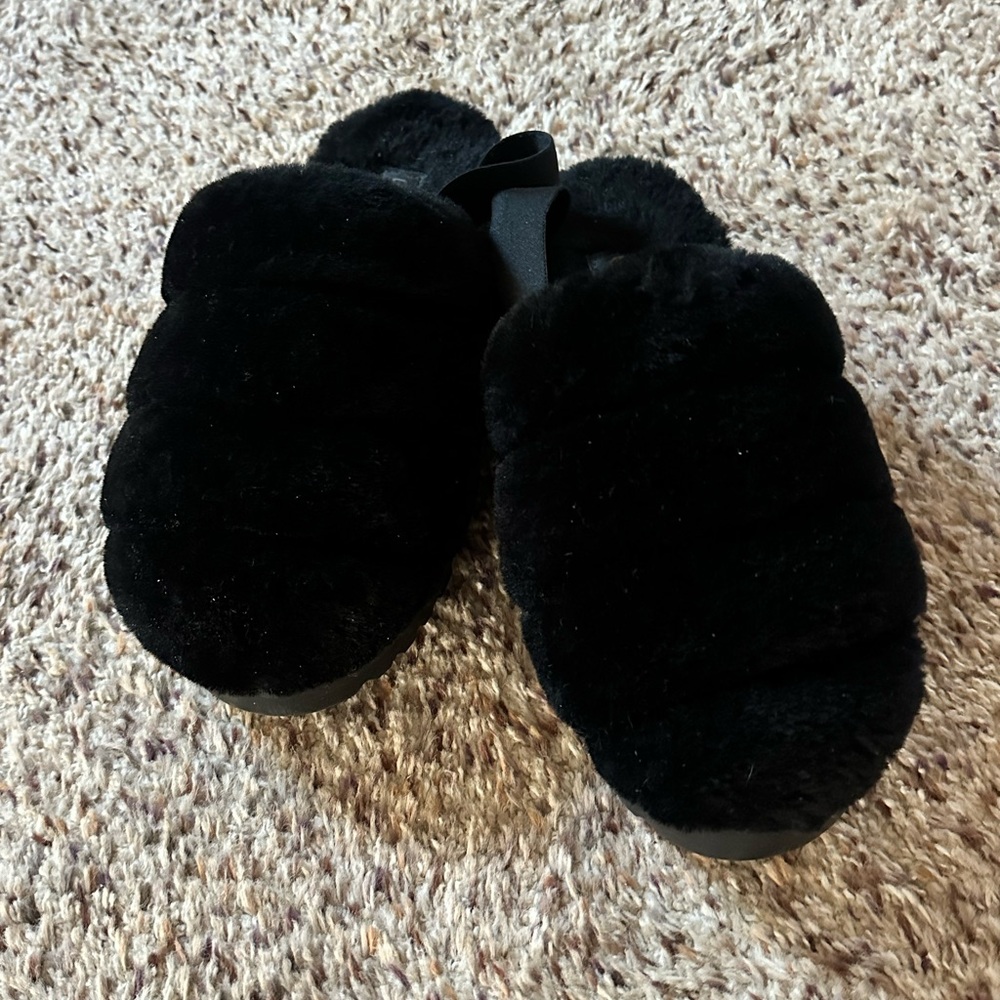UGG Black Plush Slippers